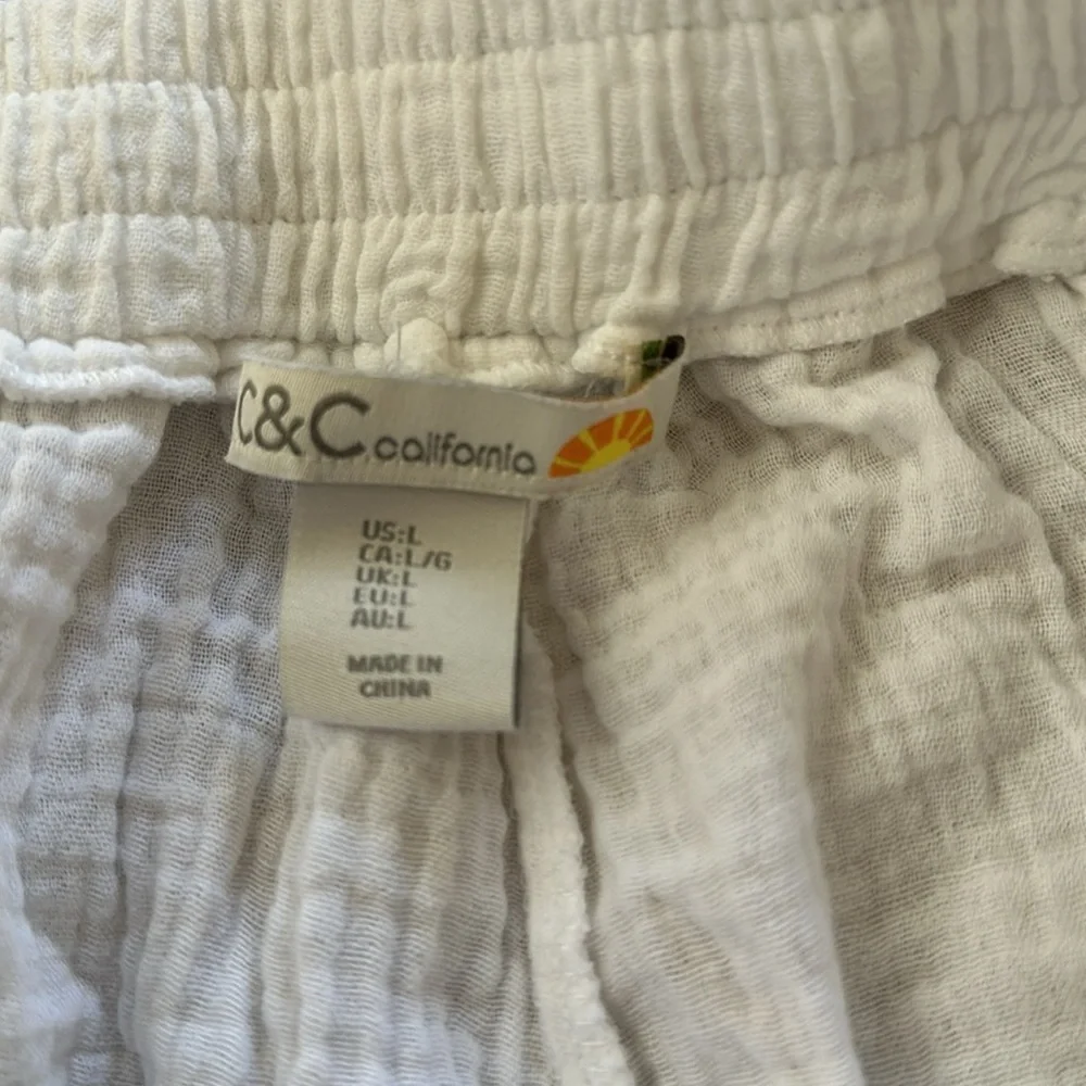 C&C California White Cotton Drawstring Pants - Size L - Picture 4 of 5